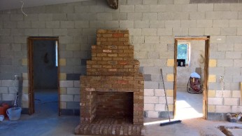 Brick masonry work complete for the open fireplace